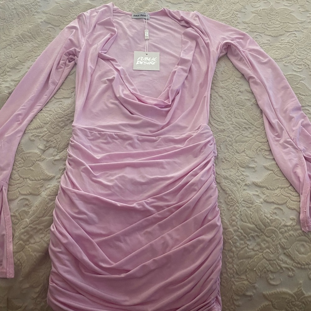 Pink Cowl Neck Ruched Mini Dress